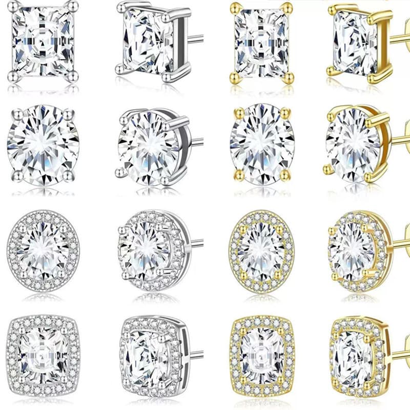 Amazon's popular micro-inlaid zirconium round bag square bag earrings fashionable simple high-end single pair set earrings niche 1