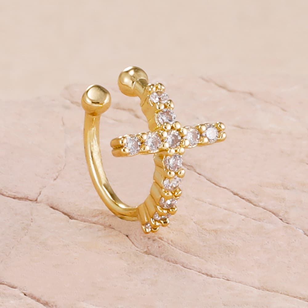Cross-border jewelry European and American non-pierced earrings micro-paved zircon cross C-shaped personalized fashionable ear clip earrings 7