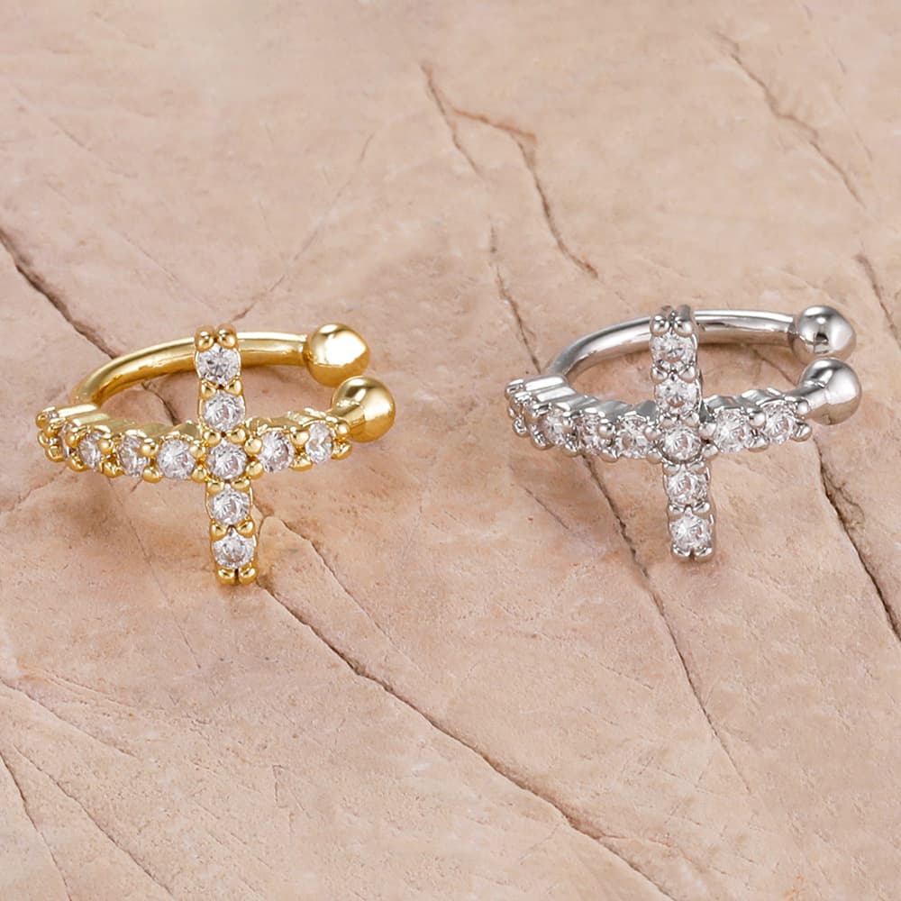 Cross-border jewelry European and American non-pierced earrings micro-paved zircon cross C-shaped personalized fashionable ear clip earrings 1