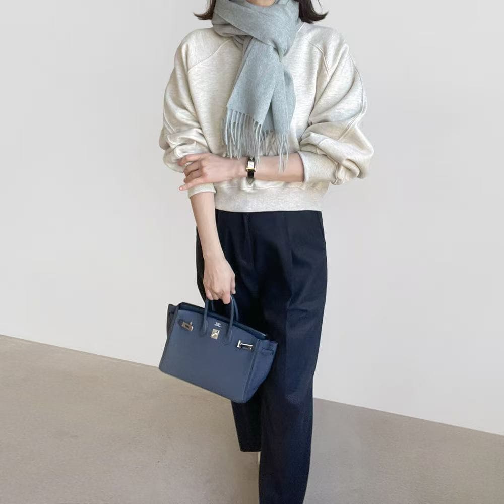 Women's sweatshirt new style 2026 hot style fashionable spring and autumn velvet thickened short gray top for small people spring 4
