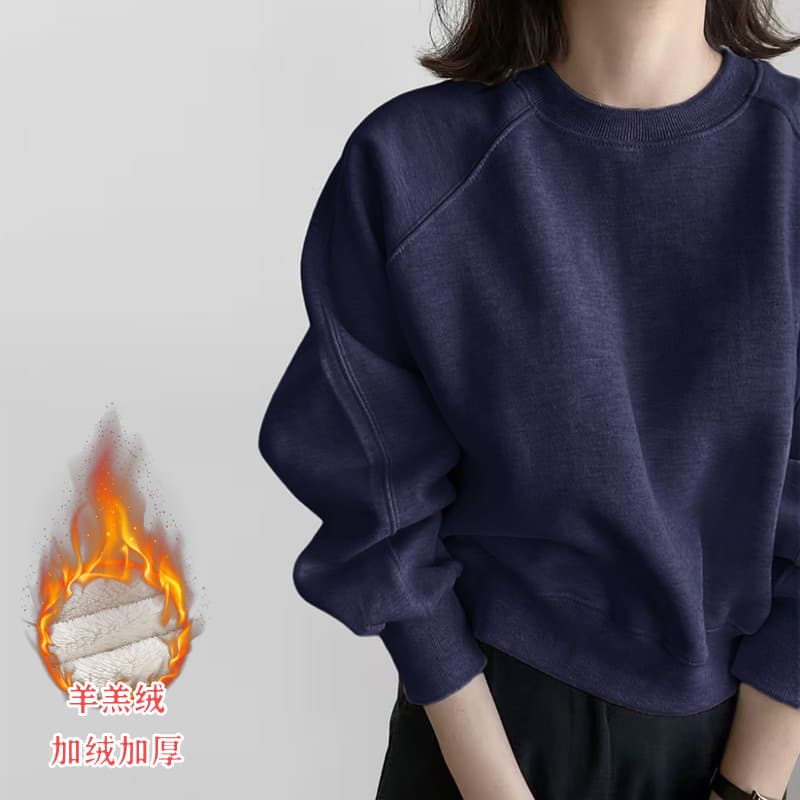 Women's sweatshirt new style 2026 hot style fashionable spring and autumn velvet thickened short gray top for small people spring 9