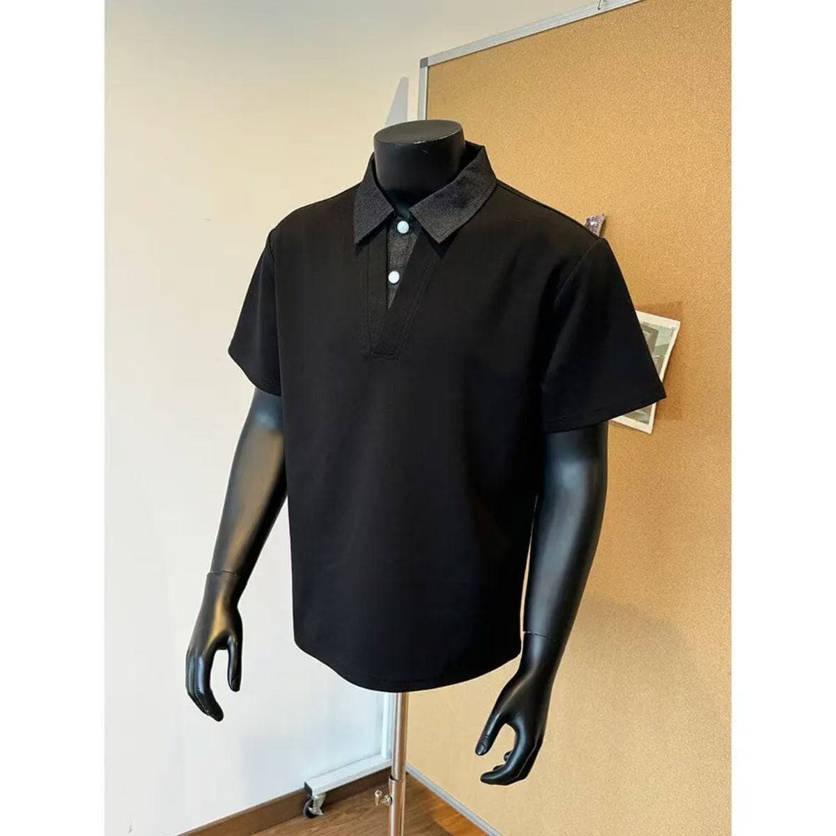 Fake two-piece polo collar short-sleeved men's high-end handsome lapel shirt T-shirt summer cleanfit right shoulder half sleeve 5