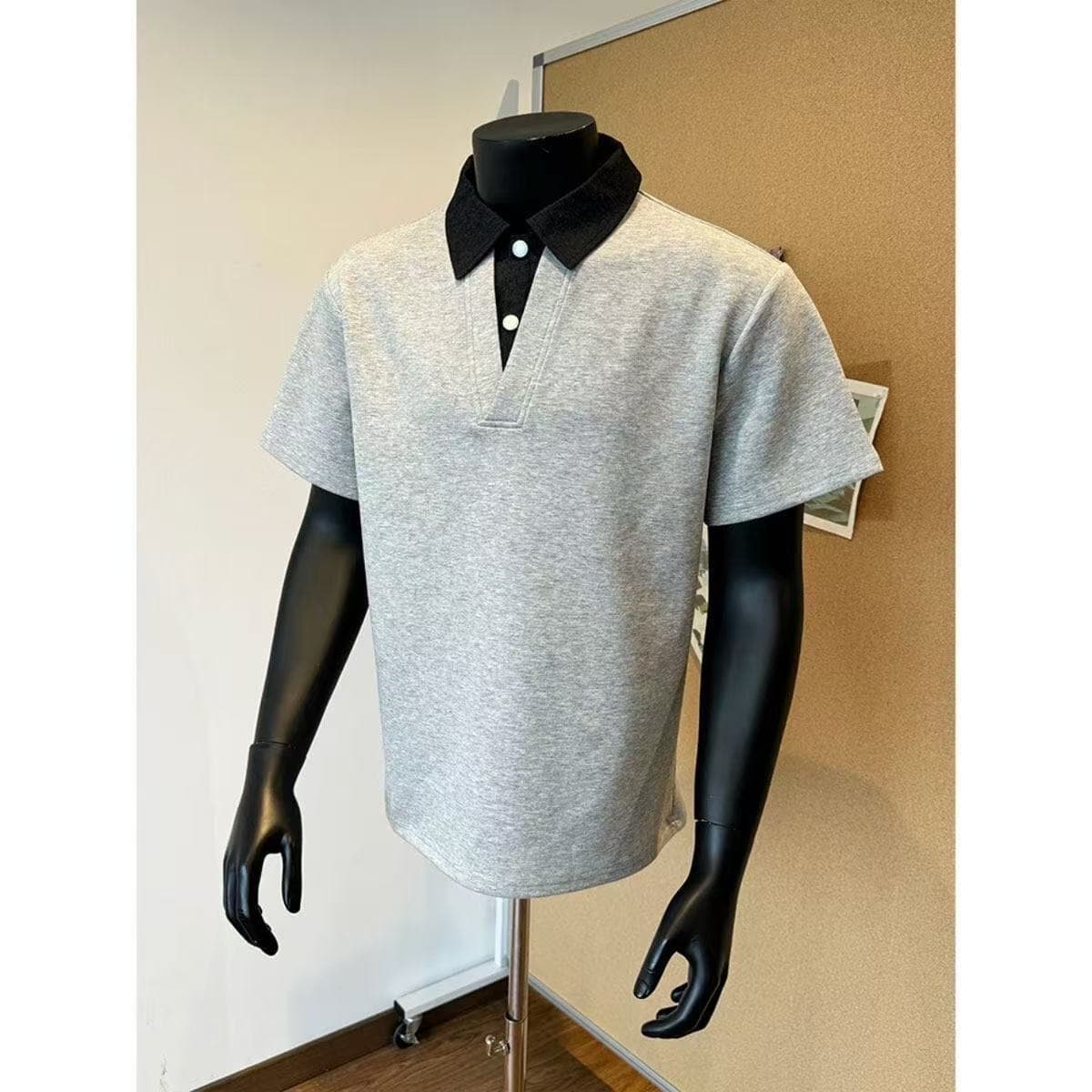 Fake two-piece polo collar short-sleeved men's high-end handsome lapel shirt T-shirt summer cleanfit right shoulder half sleeve 7