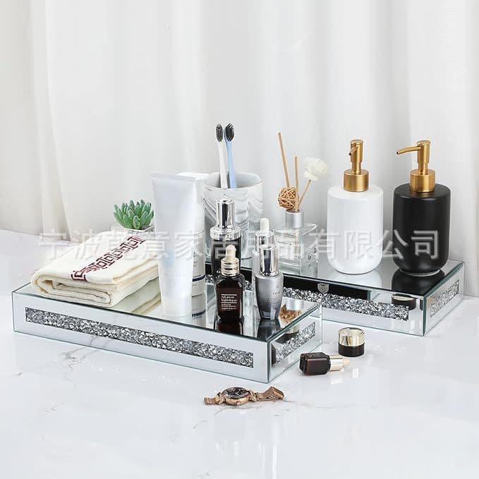 Simple mirror glass storage rack diamond storage rack glass craft storage table home decoration wall hanging 2