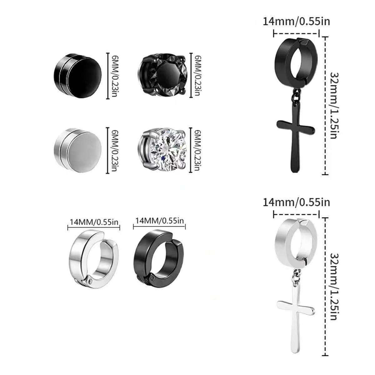 Amazon Cross-border Magnet Diamond Zircon Round Square Electroplated Ear Clip Non-Perforated Magnet Men's Ear Jewelry Set 5