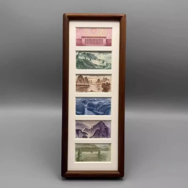 Photo frame six-link black walnut RMB increased transport multi-gold picture frame table decoration six-link photo frame great rivers and mountains 4