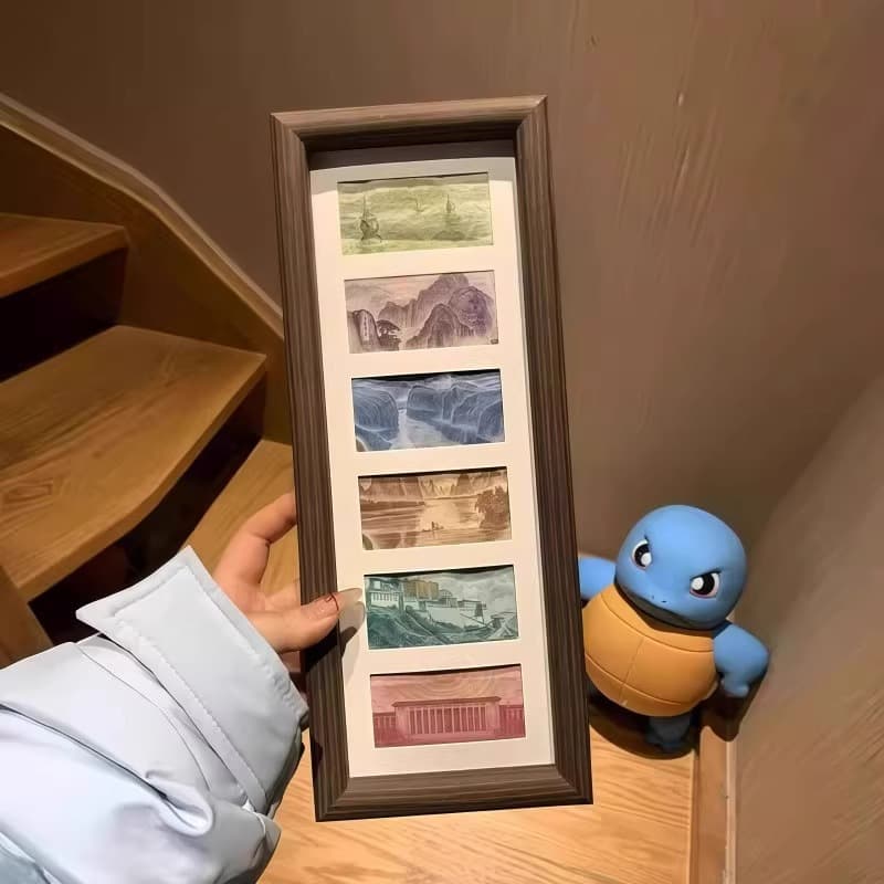 Photo frame six-link black walnut RMB increased transport multi-gold picture frame table decoration six-link photo frame great rivers and mountains 1