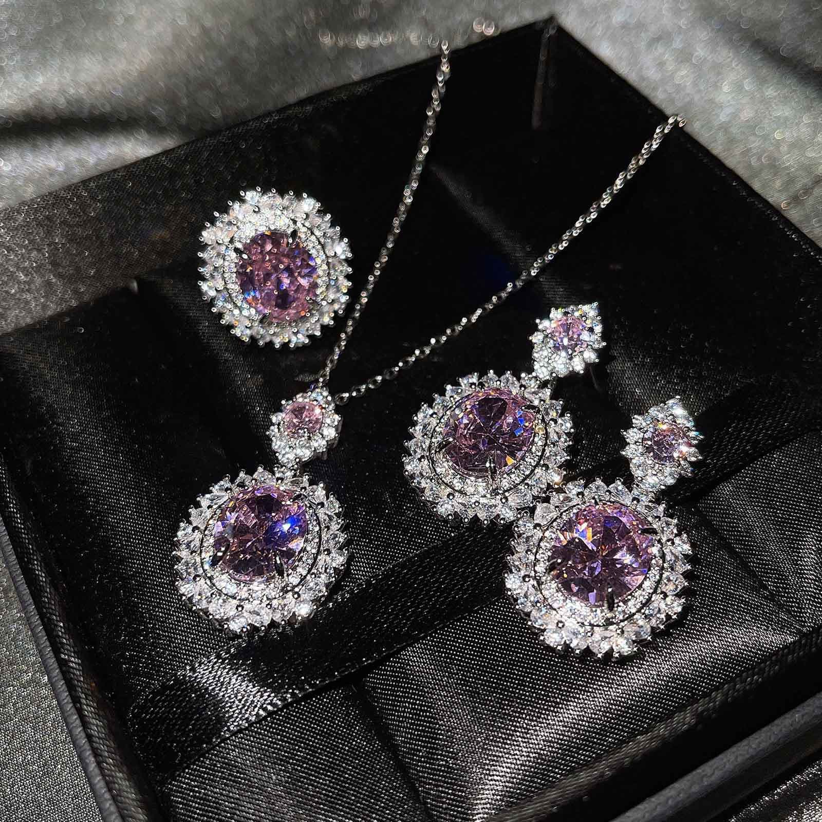 Cross-border live broadcast new high-end light luxury high-quality set earrings necklace ring jewelry spot wholesale 4