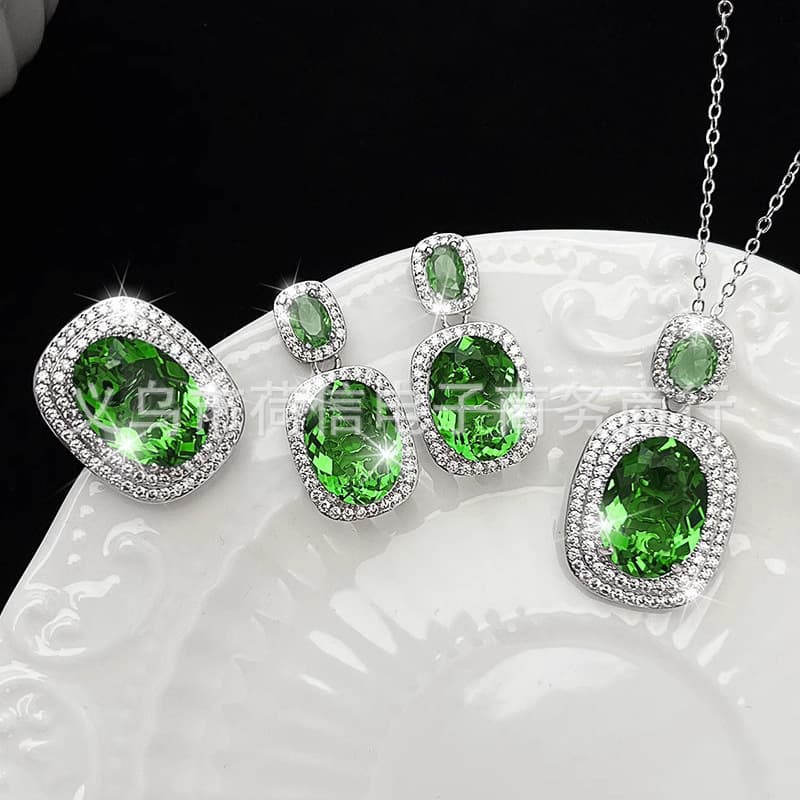 Cross-border live broadcast new high-end light luxury high-quality set earrings necklace ring jewelry spot wholesale 5