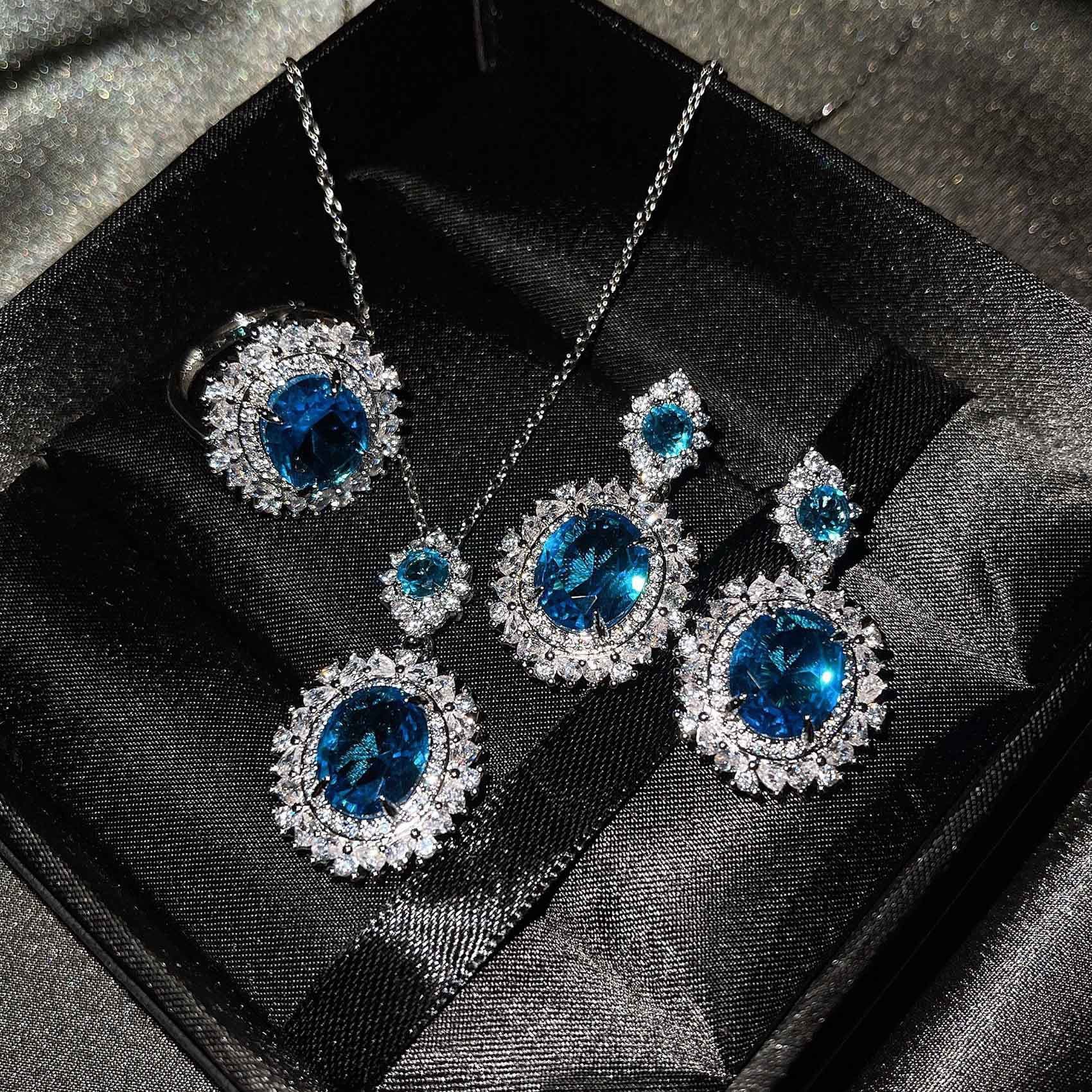 Cross-border live broadcast new high-end light luxury high-quality set earrings necklace ring jewelry spot wholesale 7