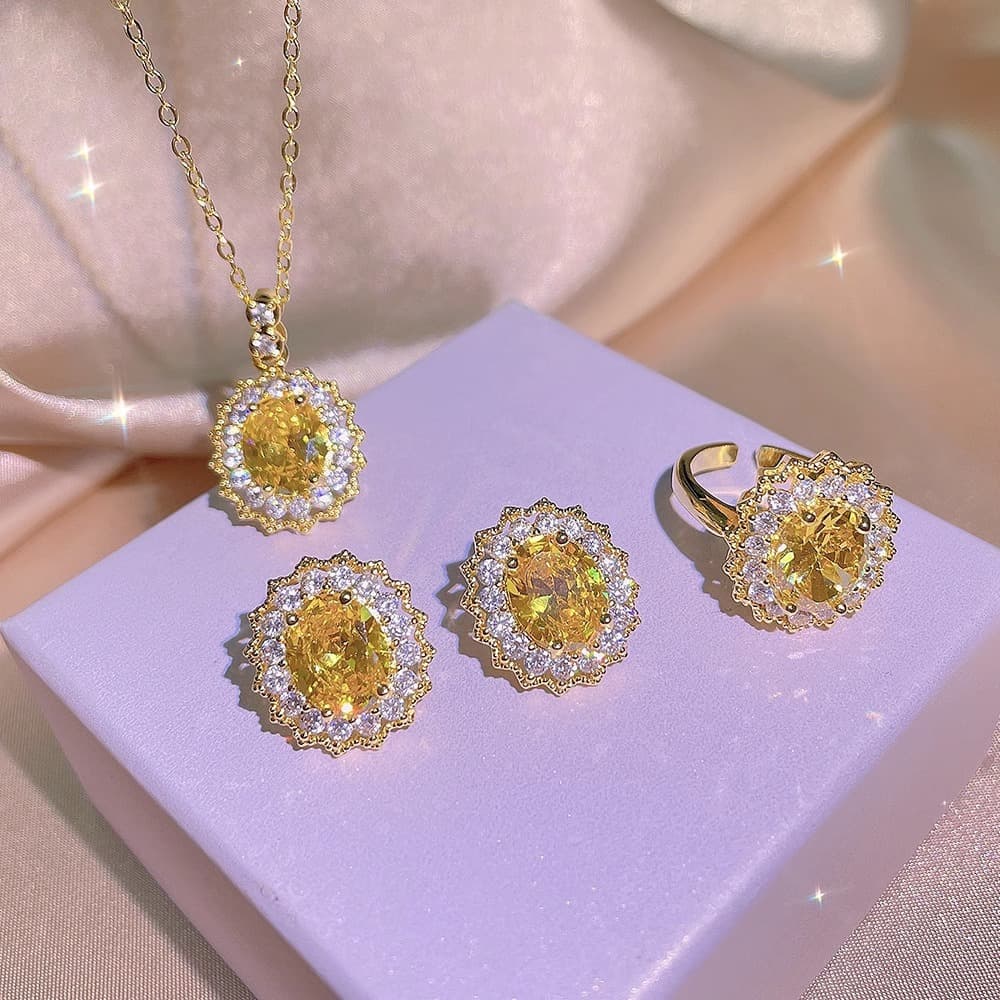 Cross-border live broadcast new high-end light luxury high-quality set earrings necklace ring jewelry spot wholesale 8
