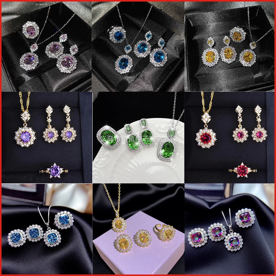 Cross-border live broadcast new high-end light luxury high-quality set earrings necklace ring jewelry spot wholesale 1