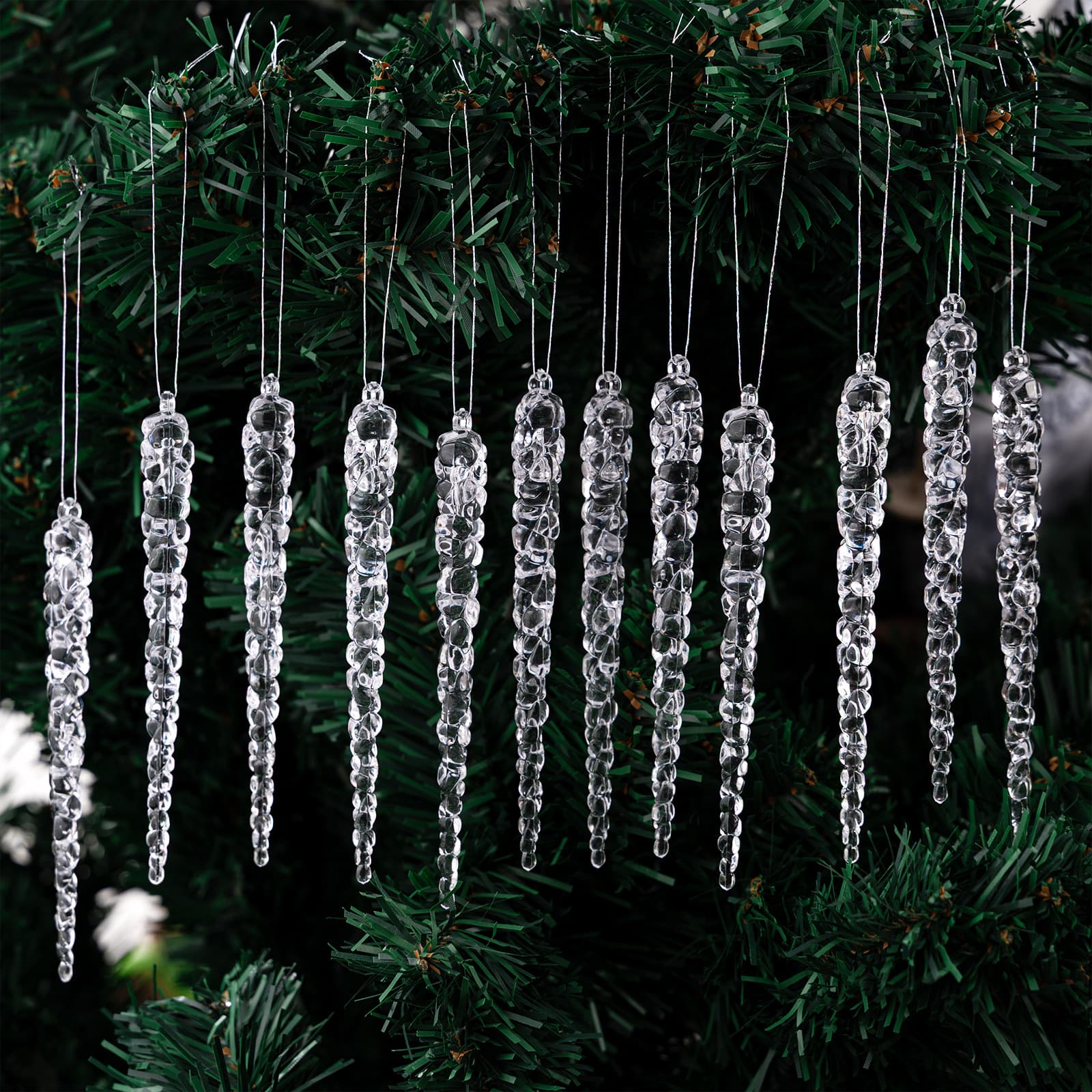Haobei Christmas Decoration Supplies Transparent 12PCS Crushed Ice Pendant Acrylic Transparent Ice Pick Ice Ling Ornament 4