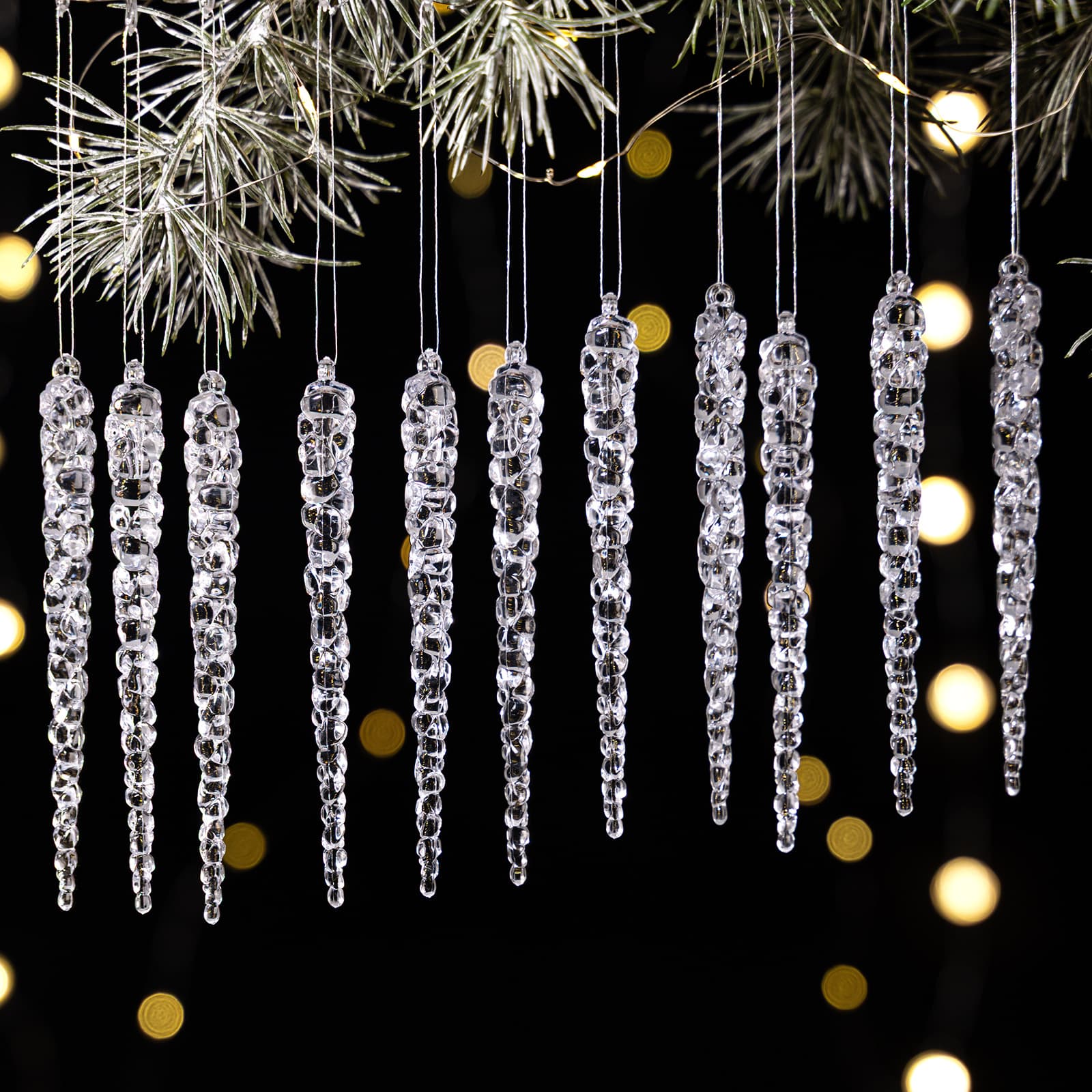 Haobei Christmas Decoration Supplies Transparent 12PCS Crushed Ice Pendant Acrylic Transparent Ice Pick Ice Ling Ornament 8