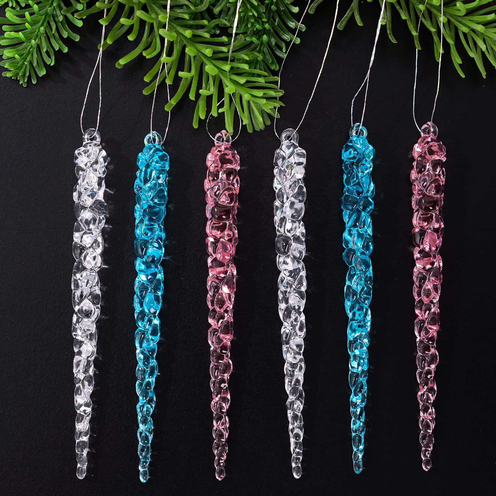 Haobei Christmas Decoration Supplies Transparent 12PCS Crushed Ice Pendant Acrylic Transparent Ice Pick Ice Ling Ornament 1