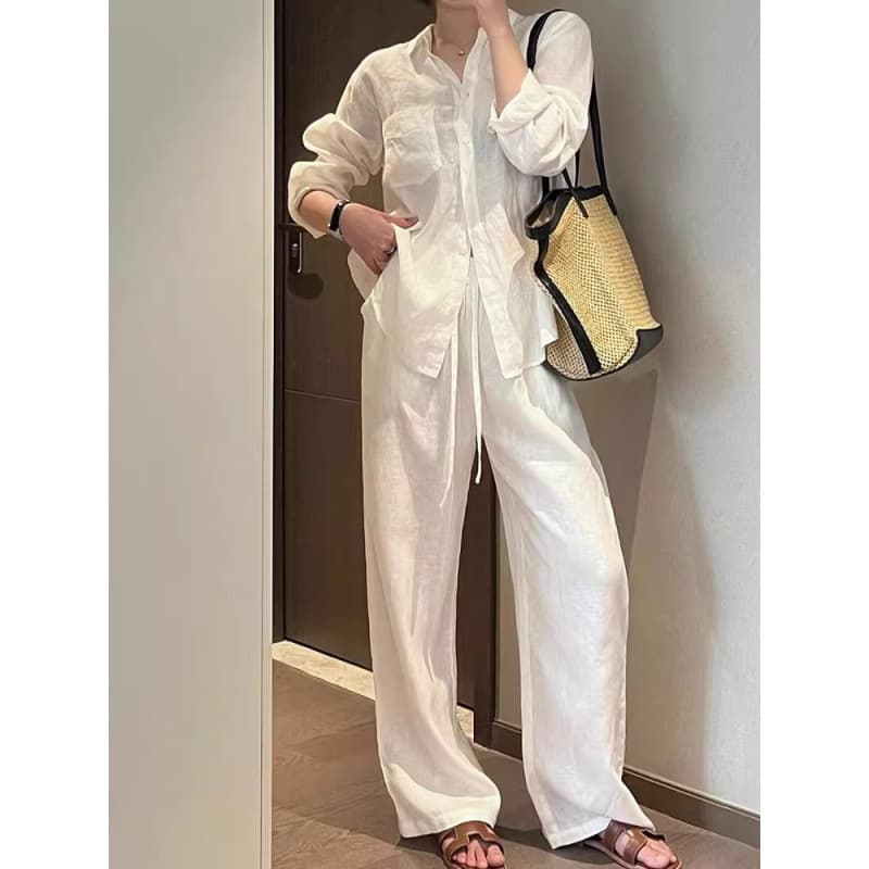 White linen old money style shirt for women spring and summer new style loose slimming high-end cotton and linen shirt long-sleeved top 3