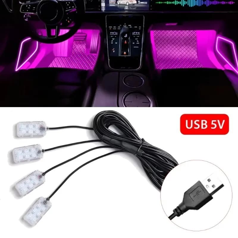 Car atmosphere light, no modification in the car, LED atmosphere light, car USB foot light, interior music rhythm light 7