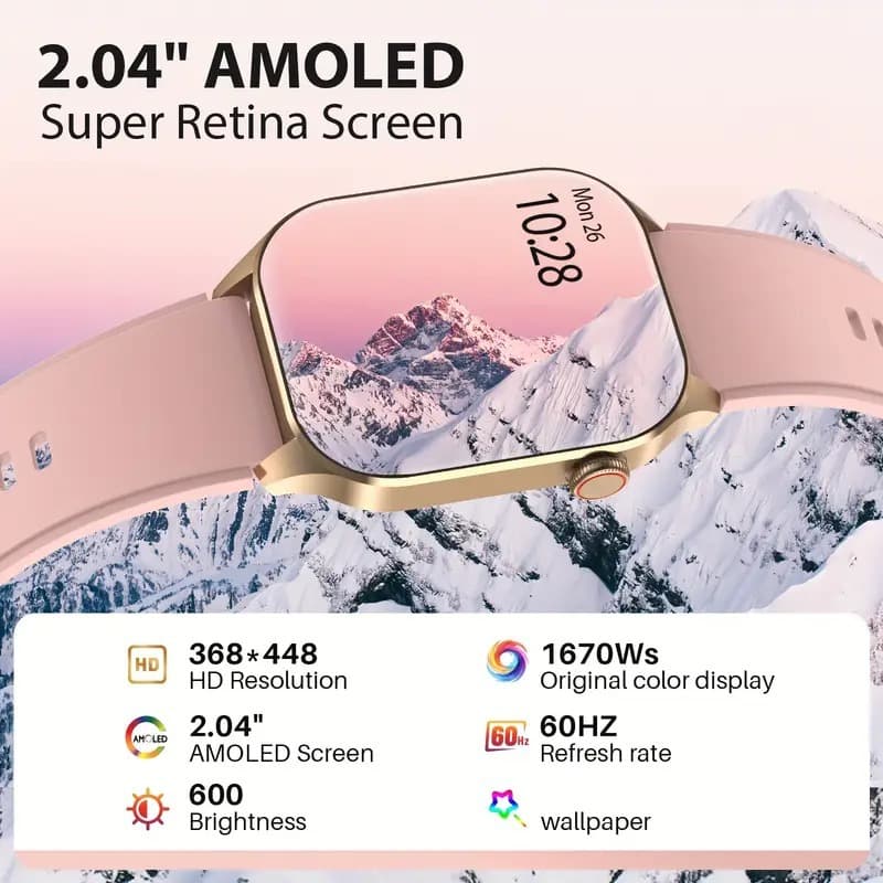 Temu ET588 smart watch for men and women, 2.04-inch AMOLED display fitness tracker 3