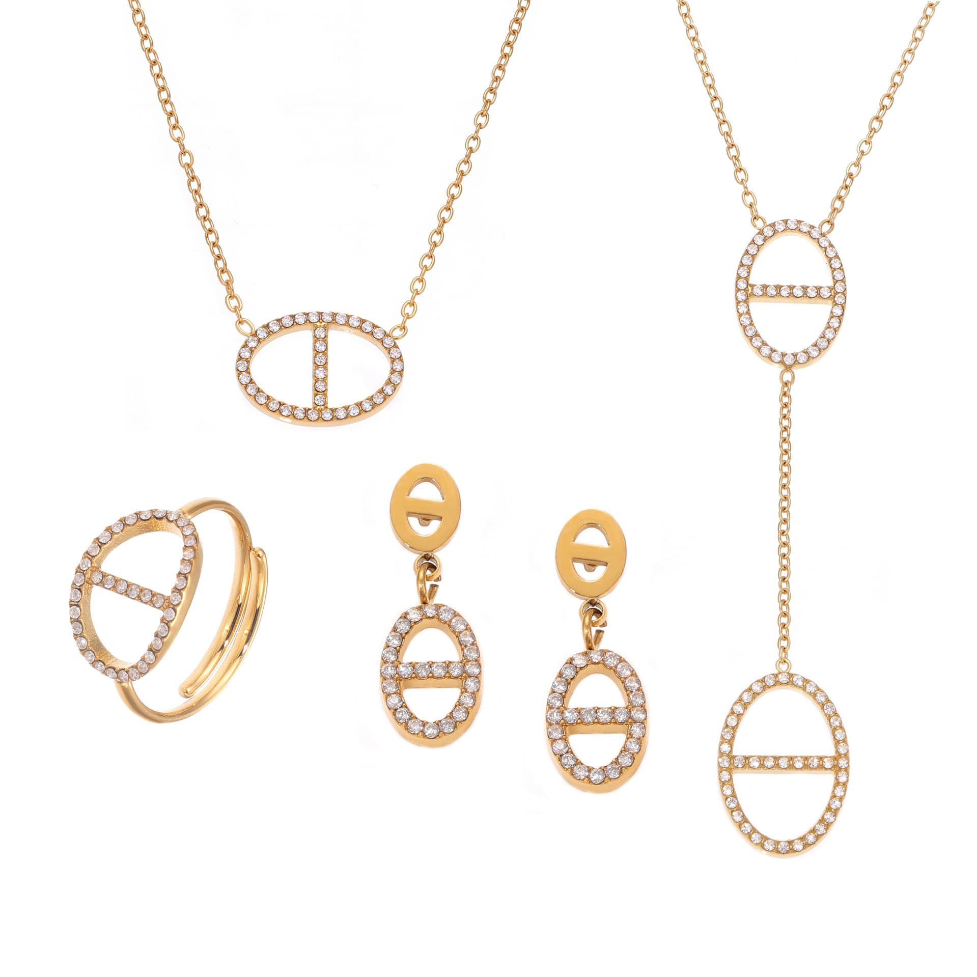 Omac High Version Japanese Zircon Pig Nose Tassel Necklace Earrings Ring Light Luxurious Temperament Jewelry Set 6