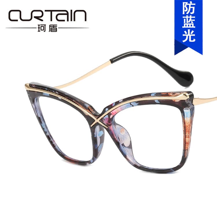 X Cat Eye Metal Glasses Frame 2022 New Anti-Blue Light Large Frame Flat Mirror European and American INS Trendy Retro Glasses Frame 5