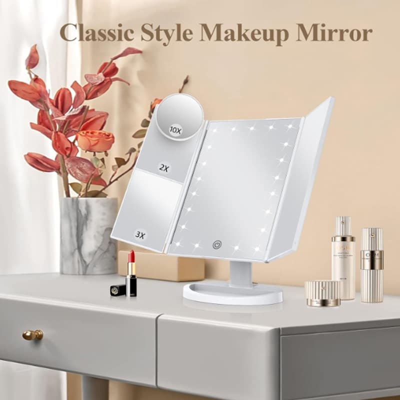 Cross-border Amazon spot three-sided mirror with 22 lights Led foldable dormitory dresser storage box makeup mirror 2