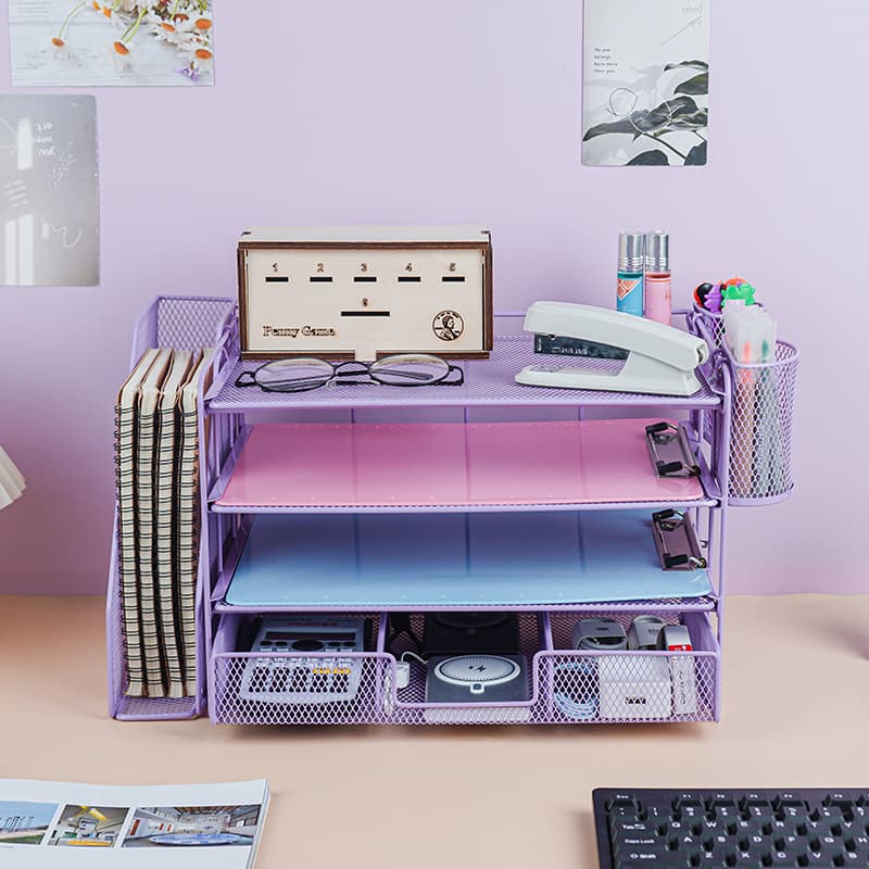 Cross-border desk storage 4-layer desktop file organizer purple student desk desk storage stationery storage 3