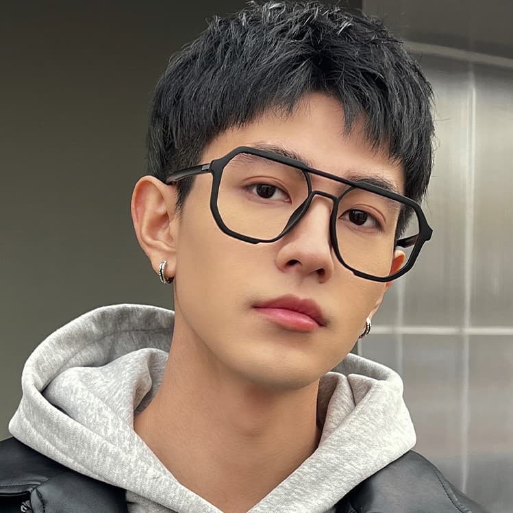 Pilot handsome double beam men's black glasses frame myopia can be equipped with ultra-light elegant large frame eye frame large frame for women 3