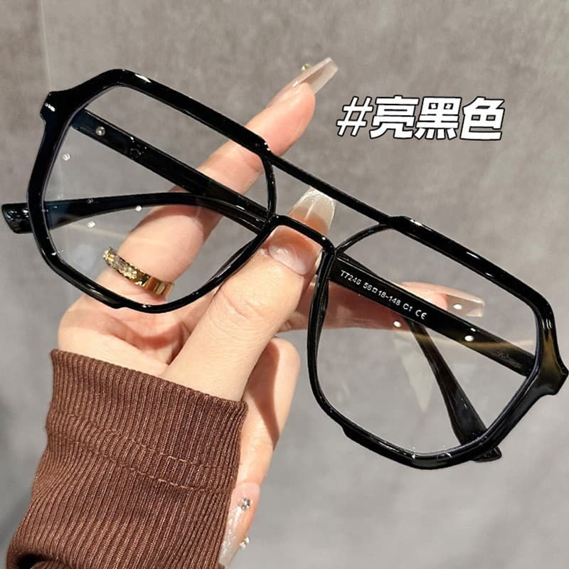 Pilot handsome double beam men's black glasses frame myopia can be equipped with ultra-light elegant large frame eye frame large frame for women 1