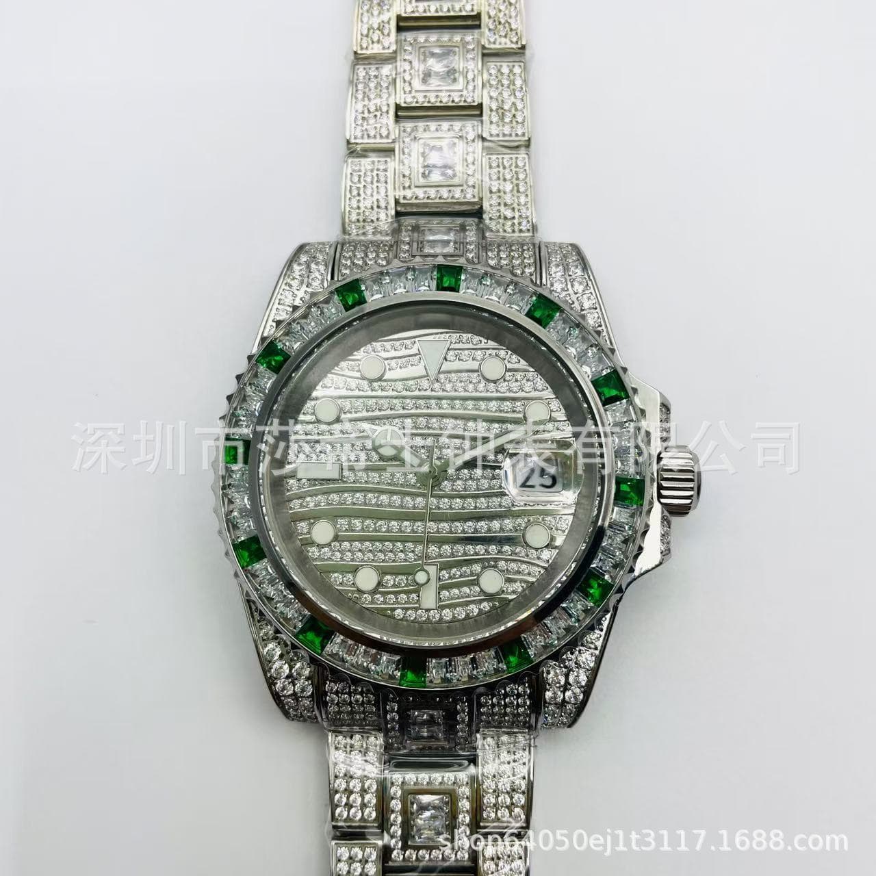 European and American fashion analog sports watch zircon luxury round stainless steel luminous calendar gift for men and women 1
