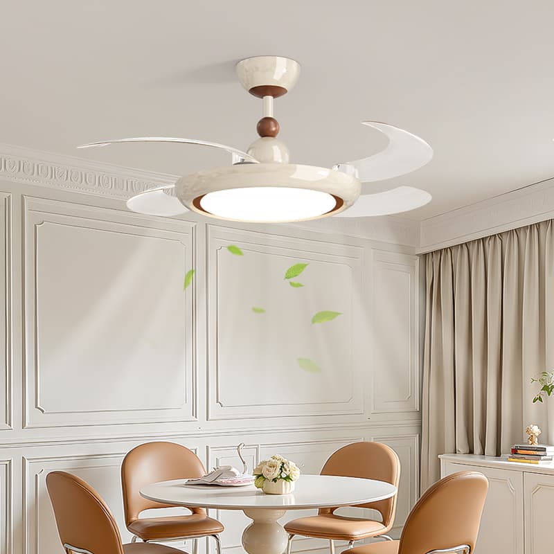 Cream fan light for living room, ceiling fan light for restaurant, simple bedroom invisible silent fan light, home ceiling fan light 3