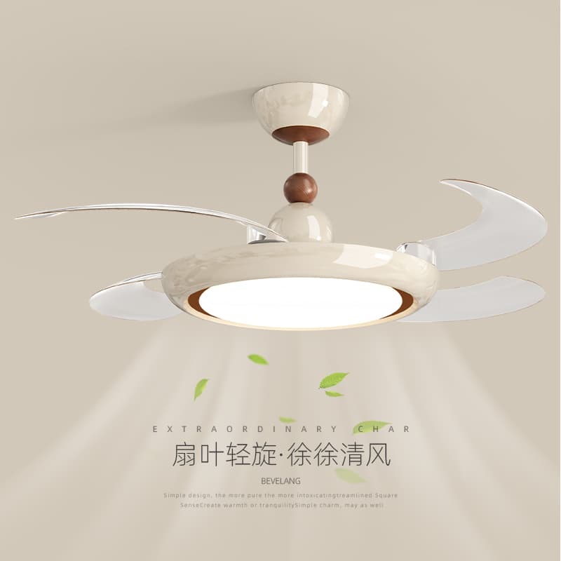 Cream fan light for living room, ceiling fan light for restaurant, simple bedroom invisible silent fan light, home ceiling fan light 1
