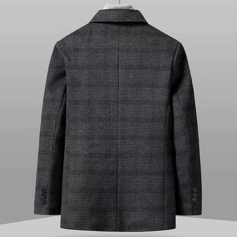 Men's autumn and winter new style light luxury casual collar plaid wool coat middle-aged woolen warm liner comfortable coat 4