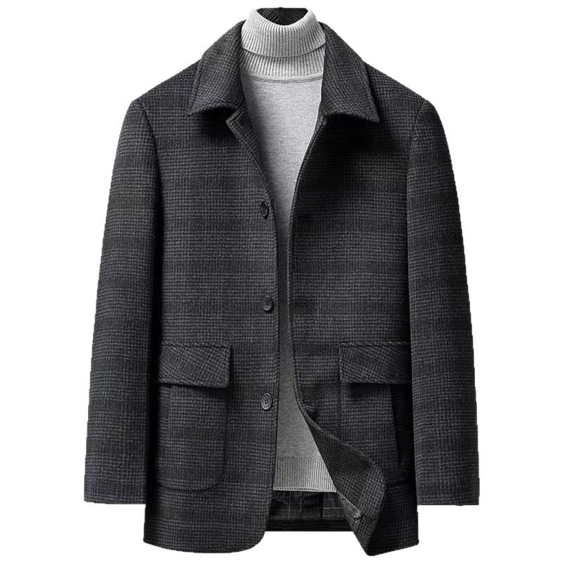 Men's autumn and winter new style light luxury casual collar plaid wool coat middle-aged woolen warm liner comfortable coat 6