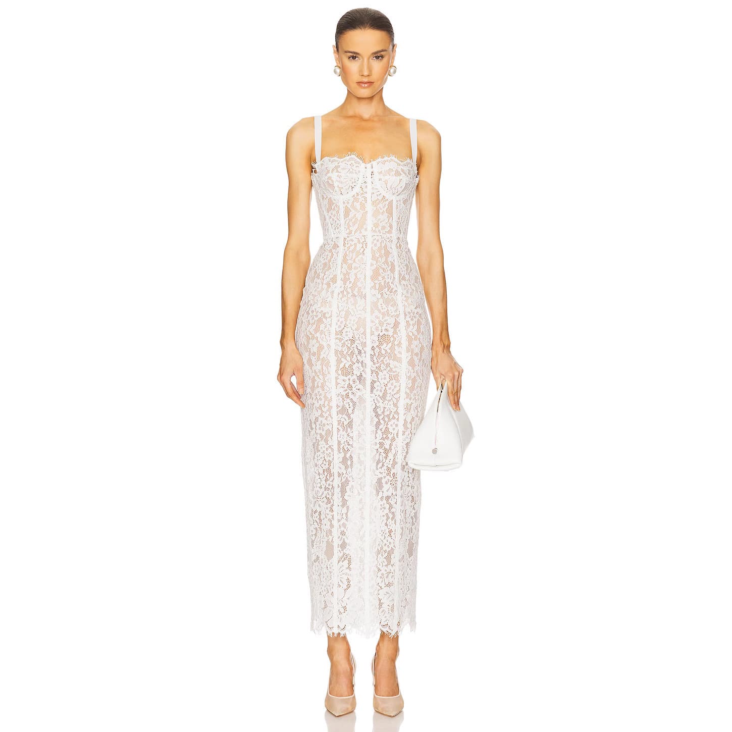 European and American cross-border dress white lace suspender dress sexy slim evening dress party banquet dress 5