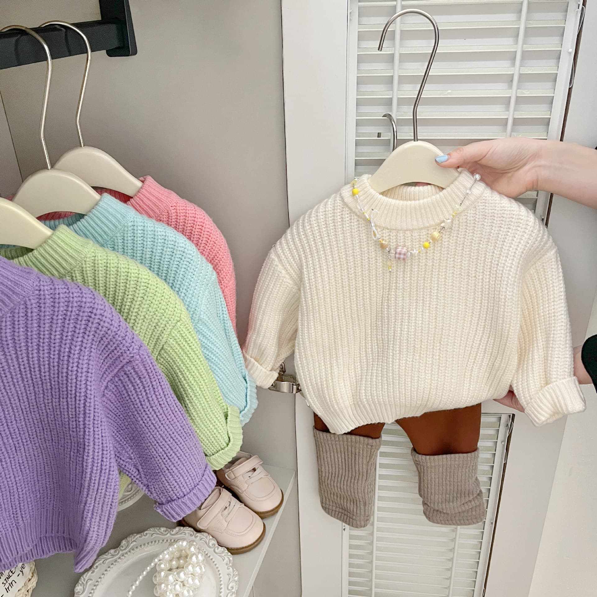 Korean style baby clothes for autumn and winter boys round neck knitted tops versatile baby girl candy color pullover sweater trendy style 5