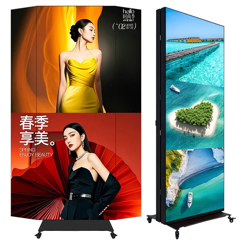 Indoor vertical three-fold LED poster screen movable promotional advertising machine floor-standing double-sided outdoor LED display 6