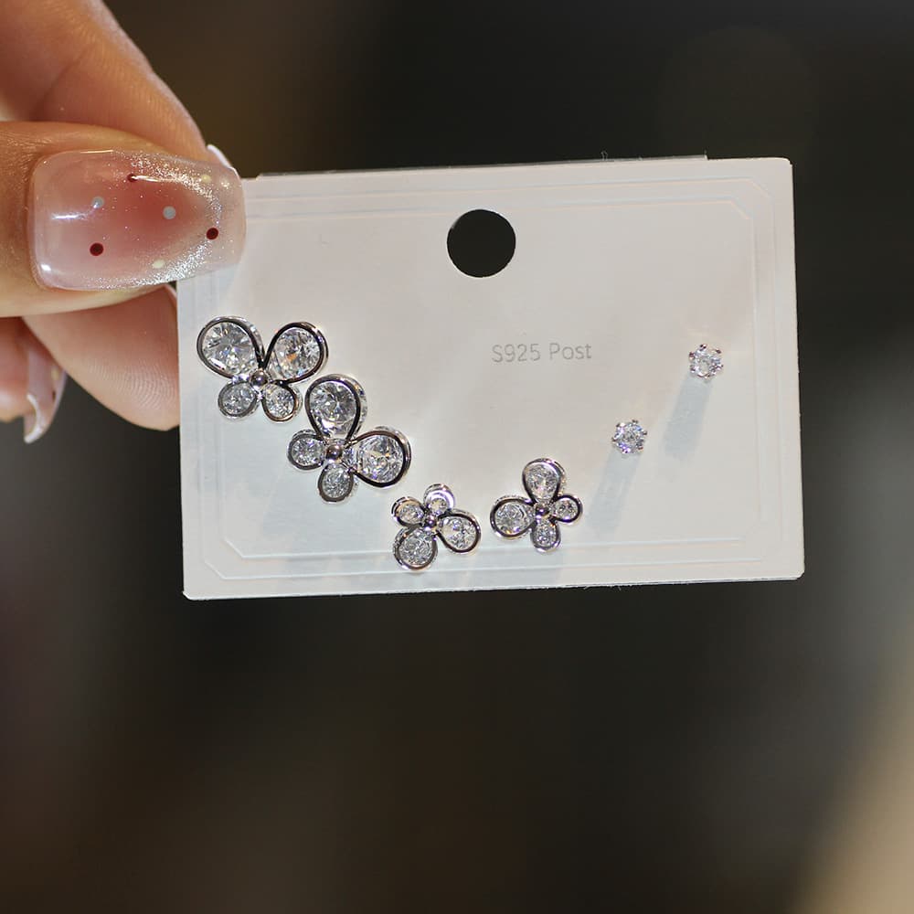 925 silver needle six-piece set for one week of earrings, one card, three pairs of earrings, natural shell combination earrings for daily commuting 4