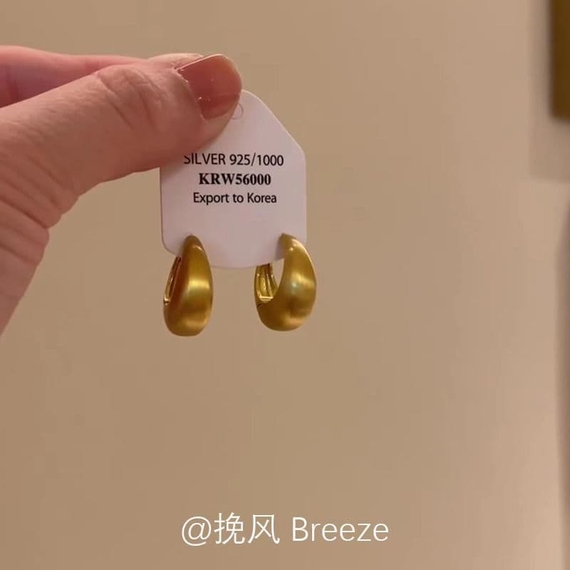 French gold frosted brushed earrings, cool style metallic high-value matte hoop earrings 6