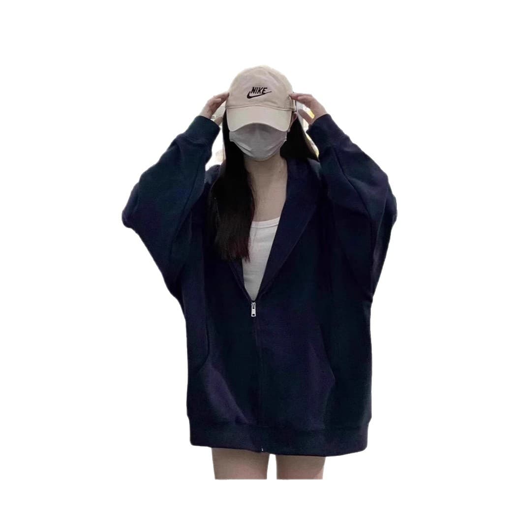 Big hat sweatshirt jacket for women 2026 spring and autumn new heavyweight American loose huge good-looking cotton hooded cardigan 6