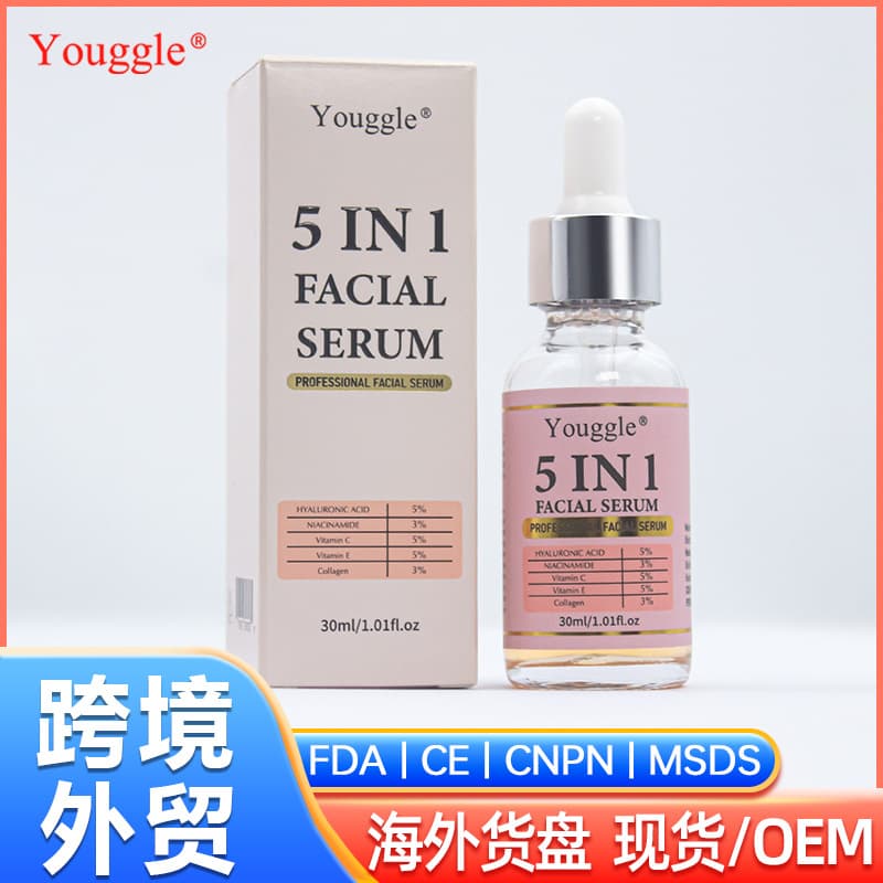 Cross-border 5-in-1 facial serum hyaluronic acid liquid moisturizing anti-wrinkle pore shrinking skin care facial serum 1