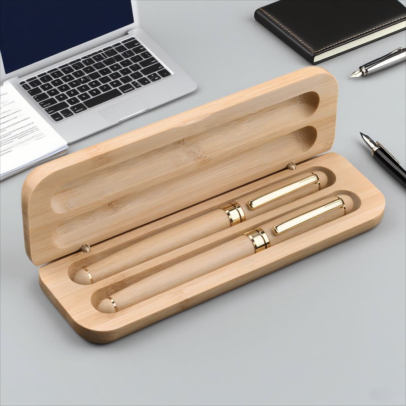 Business meeting bamboo wood pen gift set wooden ballpoint pen corporate annual meeting graduation gift signature pen 10
