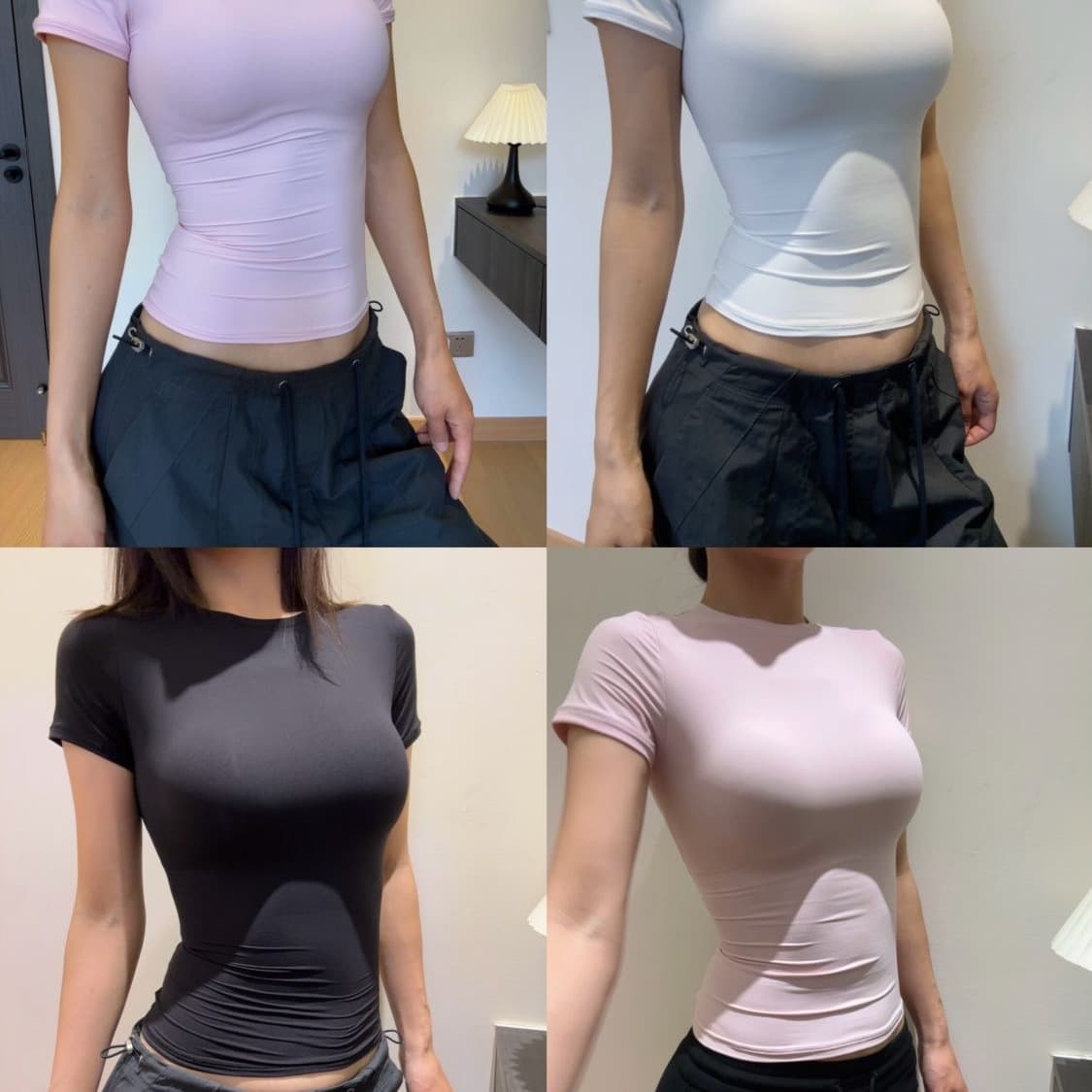 Skims Same Style 2025 Summer Right Shoulder Short Sleeve T-Shirt Women's Pinched Waist Slim Leather Clothes Slim Hot Girl Tops Women 5