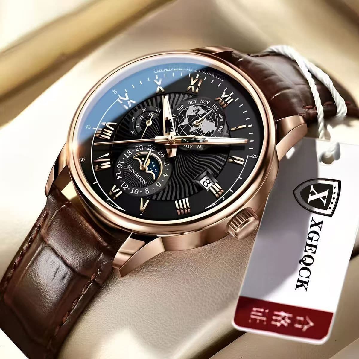 Cross-border men's watch business high-end handsome non-mechanical calendar belt cool senior boys quartz watch 4