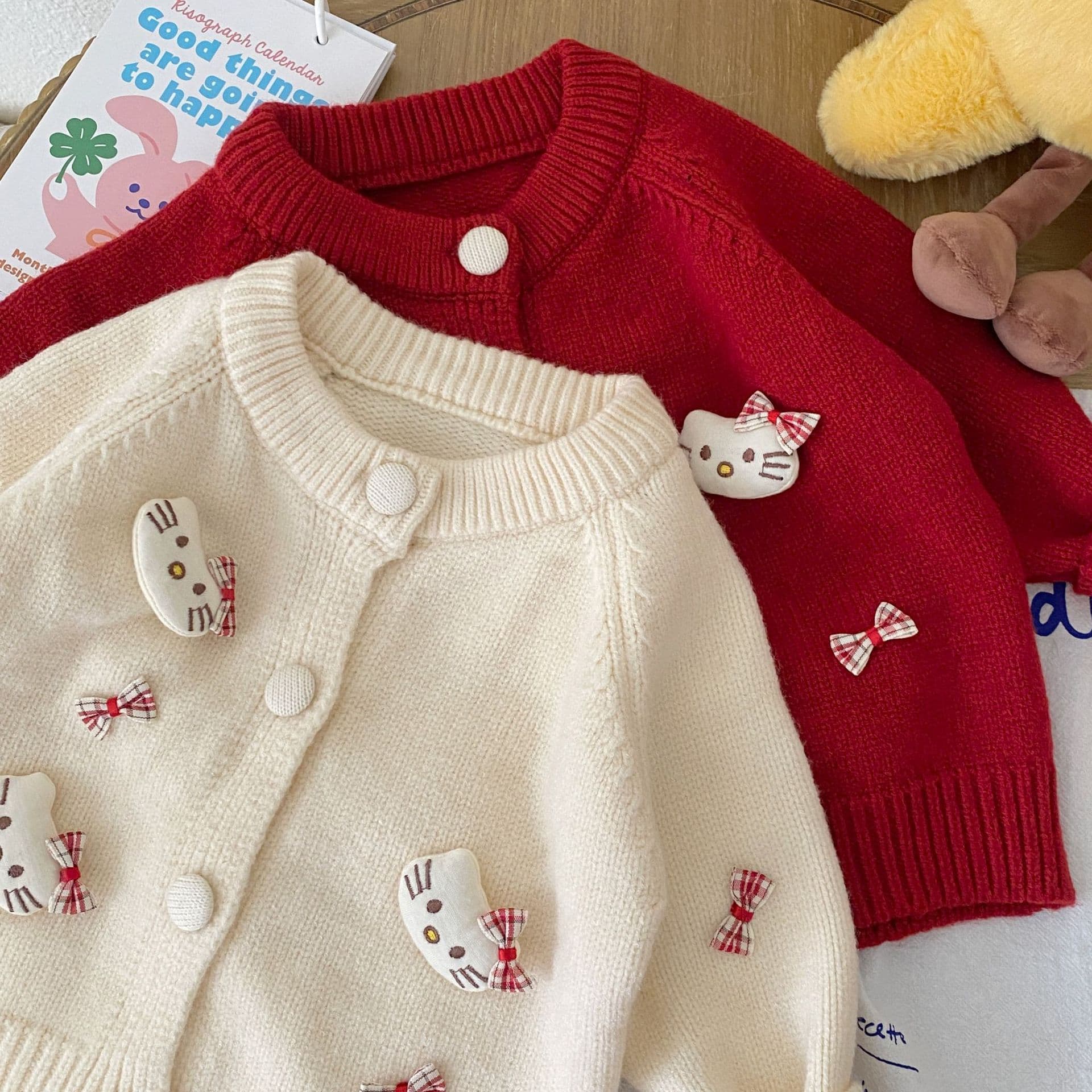 2025 Baby Girls Children's Clothing Cute Knitted Sweater Cartoon Cat Fashionable Single Breasted Autumn and Winter Cardigan Jacket 4