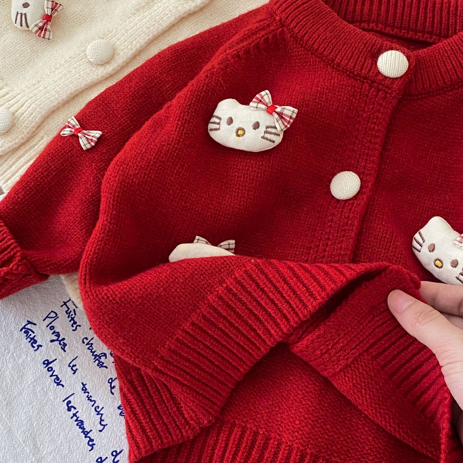 2025 Baby Girls Children's Clothing Cute Knitted Sweater Cartoon Cat Fashionable Single Breasted Autumn and Winter Cardigan Jacket 5
