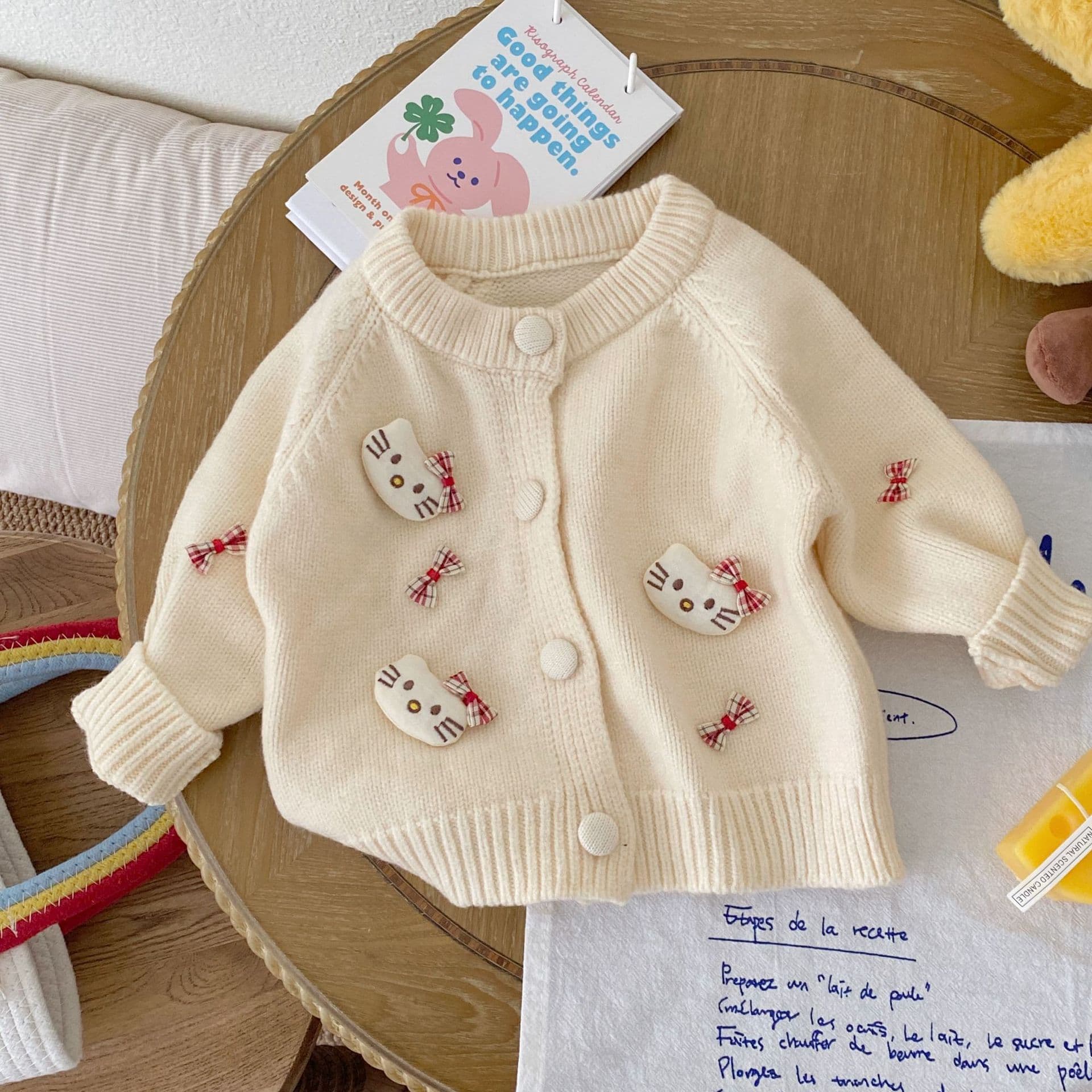 2025 Baby Girls Children's Clothing Cute Knitted Sweater Cartoon Cat Fashionable Single Breasted Autumn and Winter Cardigan Jacket 7
