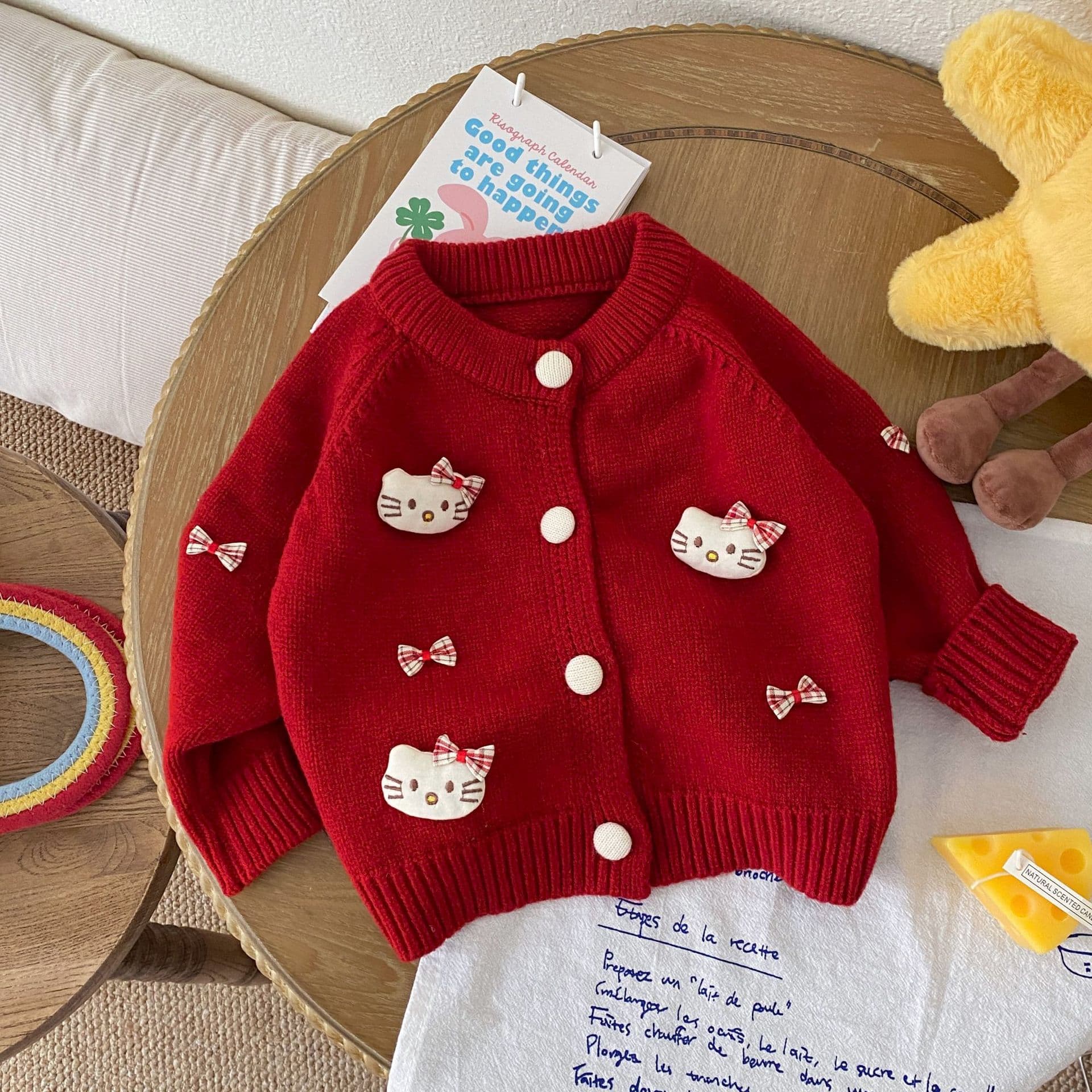 2025 Baby Girls Children's Clothing Cute Knitted Sweater Cartoon Cat Fashionable Single Breasted Autumn and Winter Cardigan Jacket 9