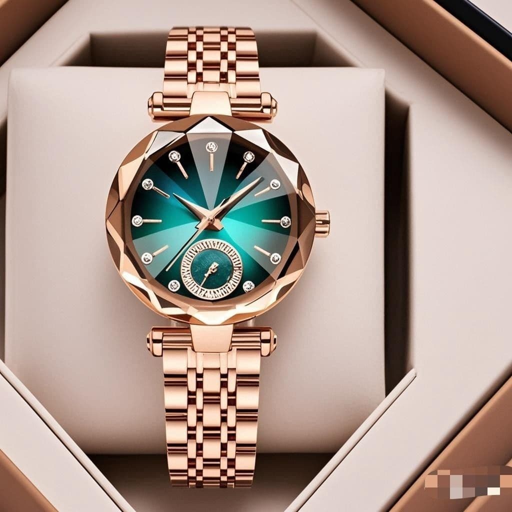 Cross-border hot-selling steel band watch features spire glass gradient diamond face ladies business accessories set quartz watch 5