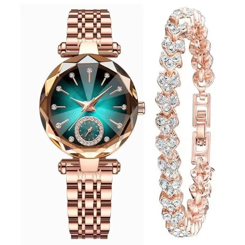 Cross-border hot-selling steel band watch features spire glass gradient diamond face ladies business accessories set quartz watch 6