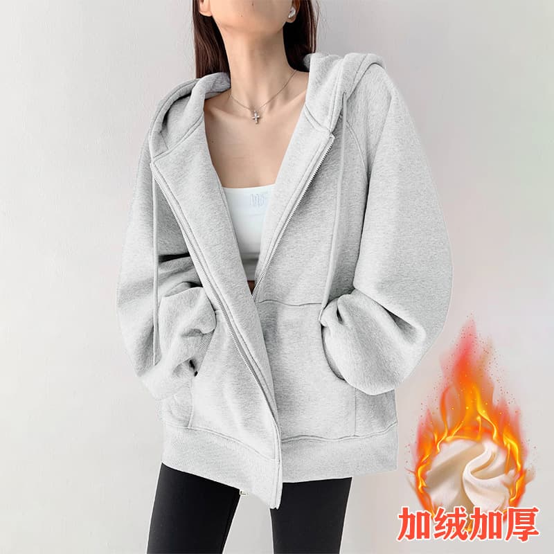 Sweater jacket women's 2025 autumn and winter new spring and autumn hooded cardigan loose casual sports velvet top thin 9